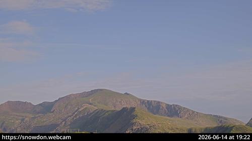 Snowdon Mountain View: Current Snowdon webcam image from snowdon.webcam showing the mountain view from Lodge Dinorwig.